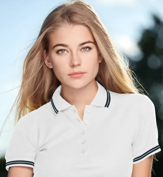 Ženska polo majica u kontrastu - Zakopčavanje s 5 gumba